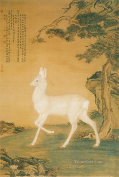 中国 Painting - ラング輝く白い鹿の古い中国語